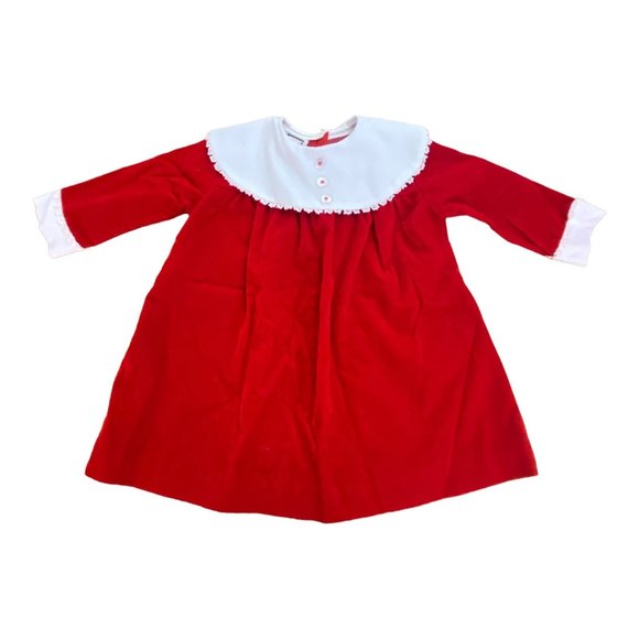 Vintage Girls Montgomery Ward Lace Bib Collar Red Velvet Holiday Dress 2/3T - Picture 14 of 14